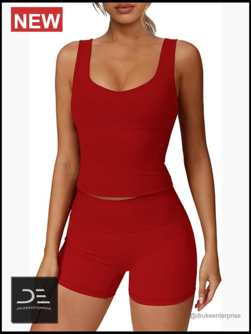 Polyester Spandex Crop Tank Top & High Waisted Biker Shorts 2 Piece Set